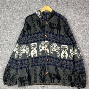 Vintage Andes Alpaca Wool Hoodie‎ Zip Up Sweater Jacket/Men's Size XL